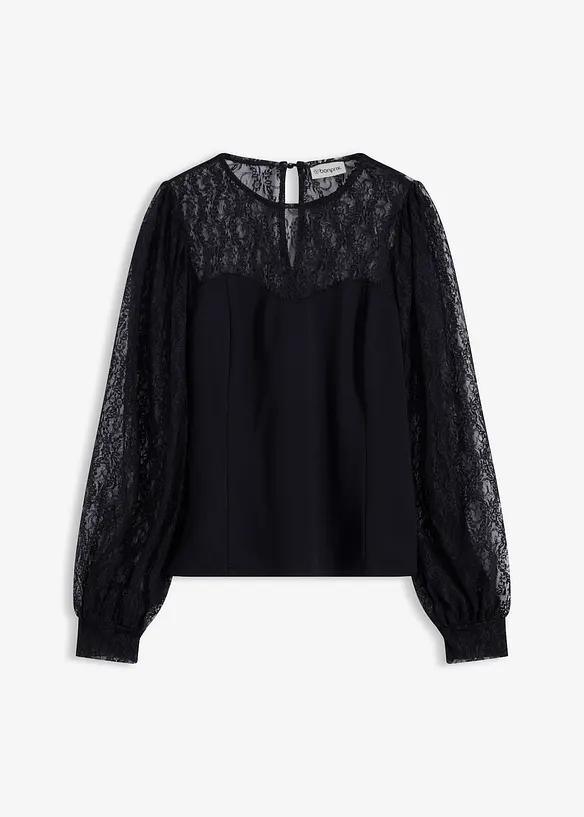 Triko s dlouhým rukávem a krajkou, bonprix