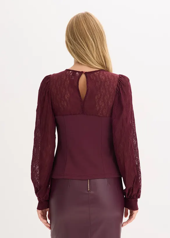 Triko s dlouhým rukávem a krajkou, bonprix