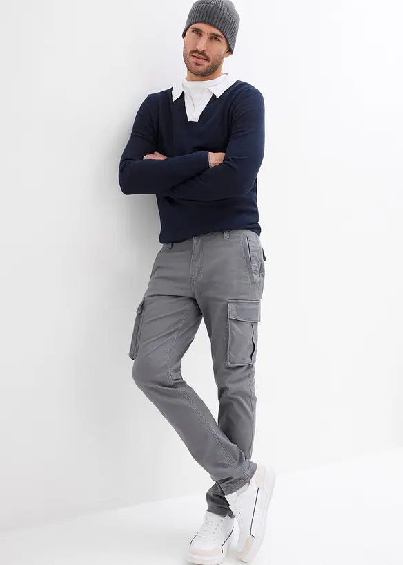 Strečové cargo kalhoty z robustní organické bavlny, Regular Fit, Straight, bonprix