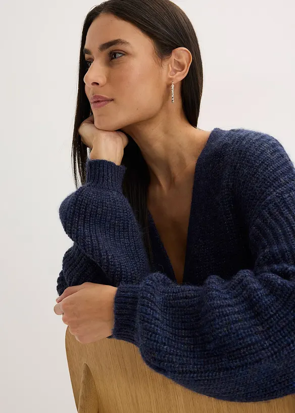 Krátký pletený kabátek s třpytivou přízí a podílem vlny, bonprix