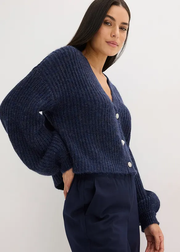 Krátký pletený kabátek s třpytivou přízí a podílem vlny, bonprix