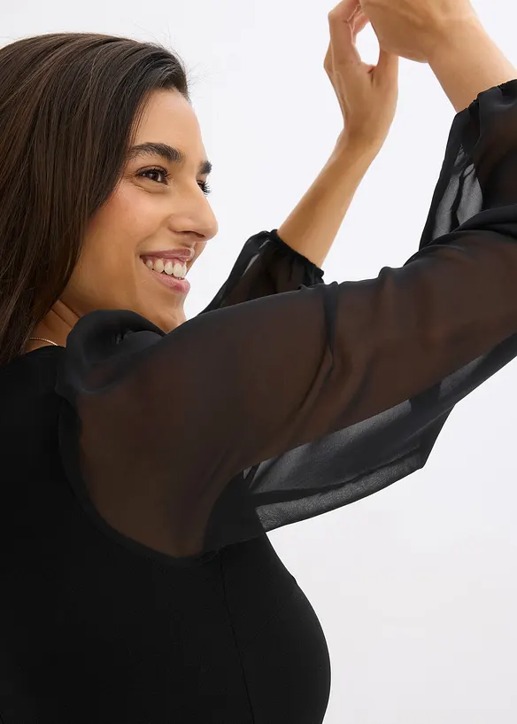 Dlouhé šaty s aplikací ze štrasových kamínků, bonprix