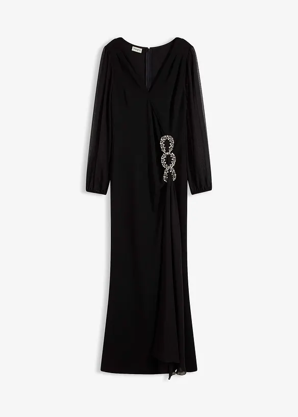 Dlouhé šaty s aplikací ze štrasových kamínků, bonprix
