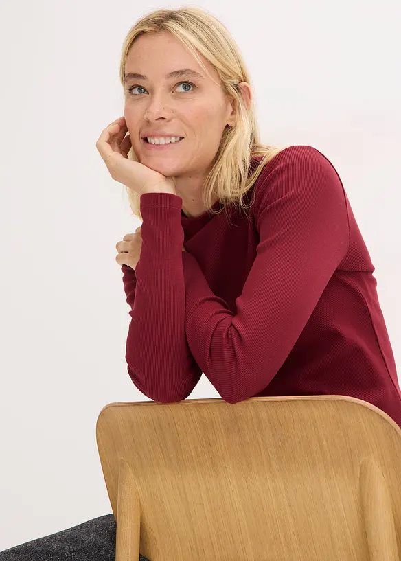 Žebrovan&eacute; tričko s dlouh&yacute;m ruk&aacute;vem, bonprix