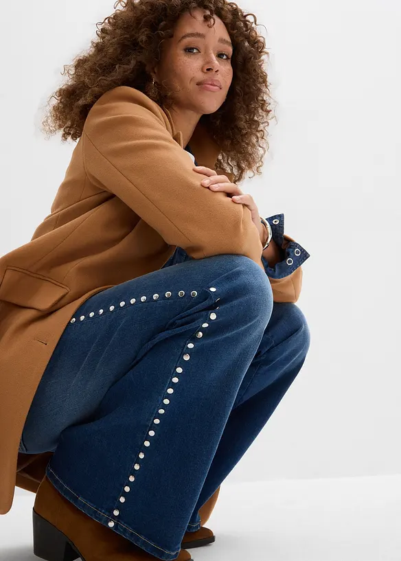 Dž&iacute;ny do zvonu, High Waist, aplikace z n&yacute;tků, bonprix