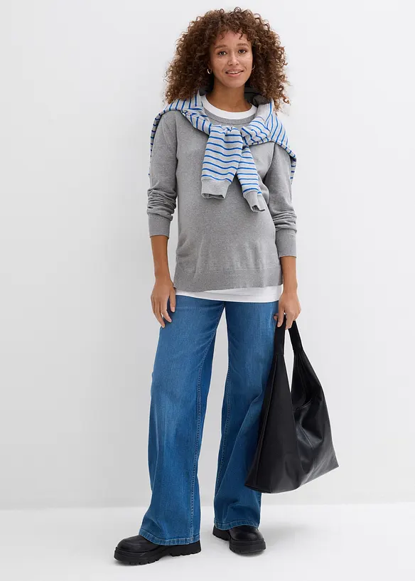 Souprava těhotenského svetru a topu umožňujícího kojení, z bavlněné pleteniny, 3 v 1, bonprix