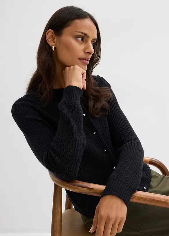 Pleten&yacute; kab&aacute;tek s ozdobn&yacute;mi knofl&iacute;ky, z vlněn&eacute; směsi, bonprix