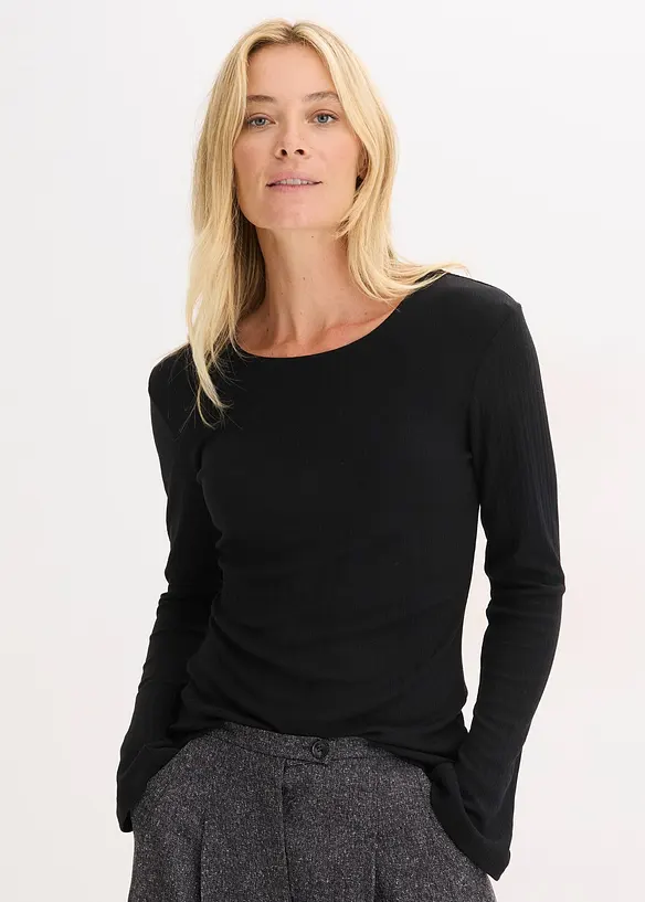 Žebrovan&eacute; triko s dlouh&yacute;m ruk&aacute;vem, bonprix