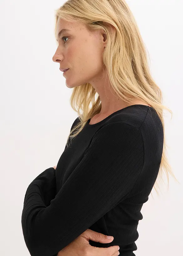 Žebrovan&eacute; triko s dlouh&yacute;m ruk&aacute;vem, bonprix