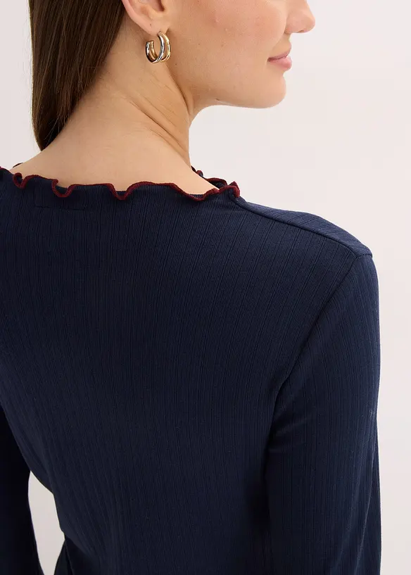 Žebrovan&eacute; tričko s dlouh&yacute;m ruk&aacute;vem, bonprix