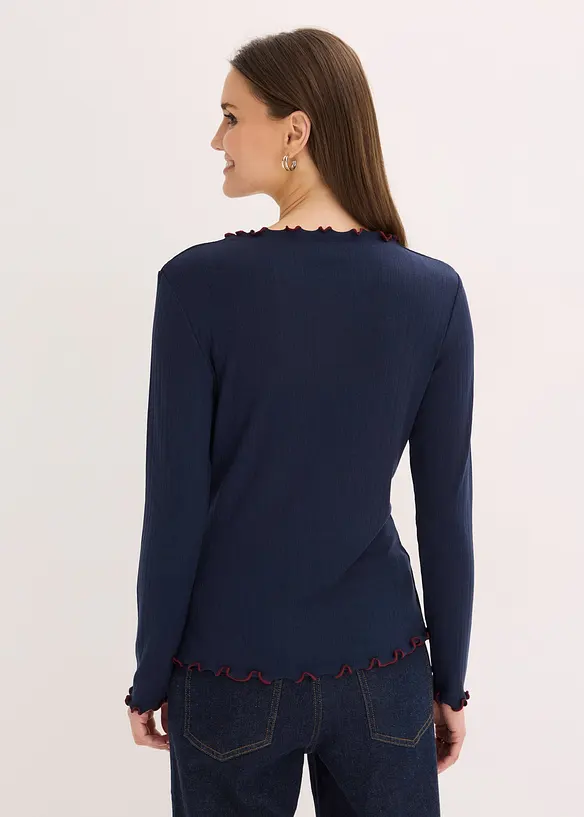 Žebrovan&eacute; tričko s dlouh&yacute;m ruk&aacute;vem, bonprix