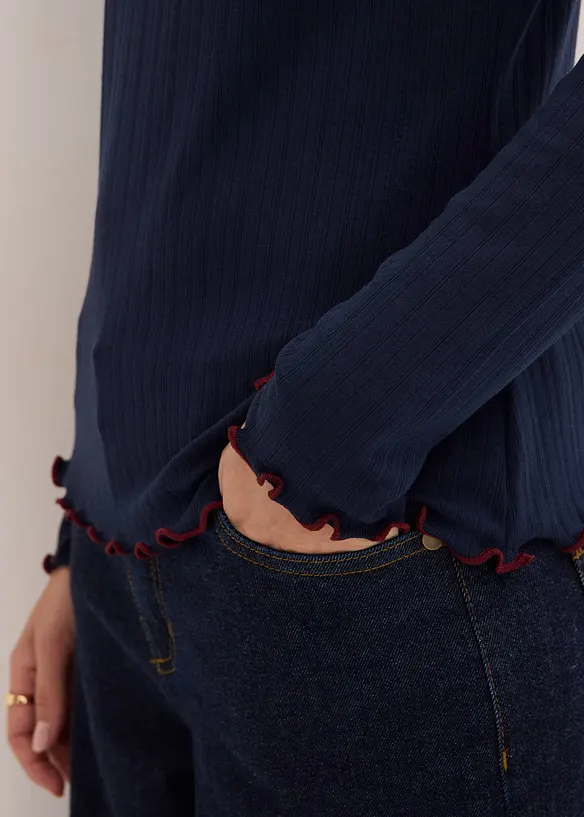 Žebrovan&eacute; tričko s dlouh&yacute;m ruk&aacute;vem, bonprix