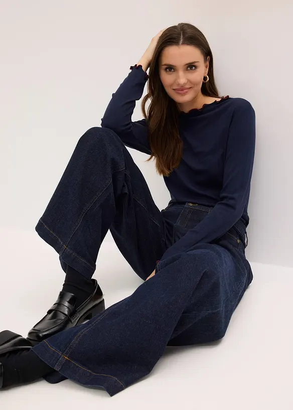 Žebrovan&eacute; tričko s dlouh&yacute;m ruk&aacute;vem, bonprix