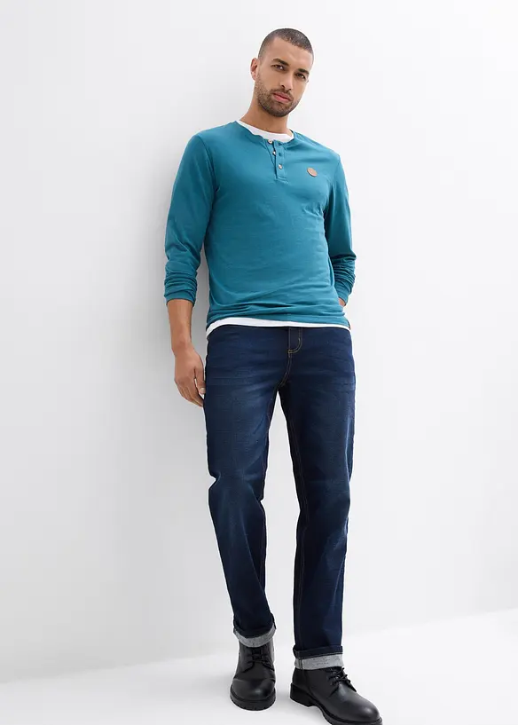 Henley tričko s dlouh&yacute;m ruk&aacute;vem, z čist&eacute; organick&eacute; bavlny (2 ks v balen&iacute;), bonprix