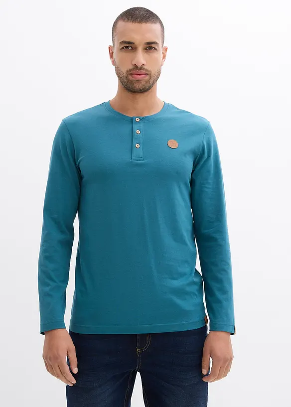 Henley tričko s dlouh&yacute;m ruk&aacute;vem, z čist&eacute; organick&eacute; bavlny (2 ks v balen&iacute;), bonprix