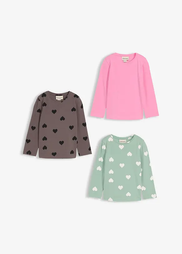 Triko s dlouh&yacute;m ruk&aacute;vem, z elastick&eacute; směsi s organickou bavlnou (3 ks v balen&iacute;), bonprix