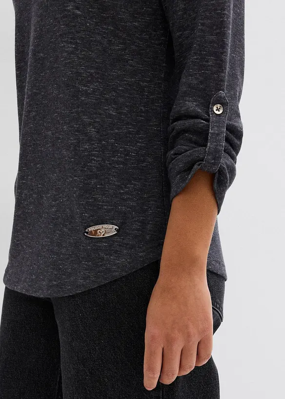 Triko s dlouh&yacute;m ruk&aacute;vem a knofl&iacute;kovou li&scaron;tou, z bavlněn&eacute; směsi, bonprix