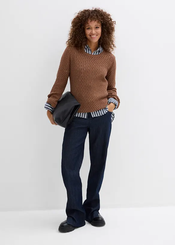 Svetr ze strukturovan&eacute;ho &uacute;pletu z bavlněn&eacute; směsi, bonprix