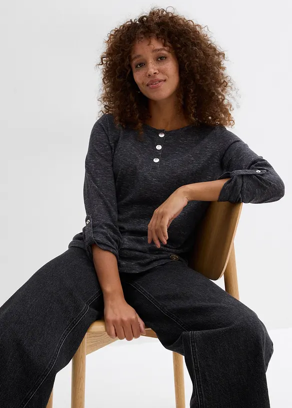 Triko s dlouh&yacute;m ruk&aacute;vem a knofl&iacute;kovou li&scaron;tou, z bavlněn&eacute; směsi, bonprix