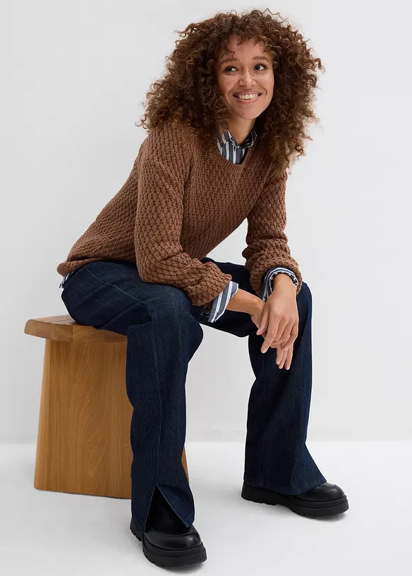 Svetr ze strukturovan&eacute;ho &uacute;pletu z bavlněn&eacute; směsi, bonprix