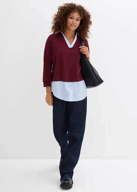 Svetr z jemn&eacute; pleteniny, s halenkovou vsadkou, bonprix