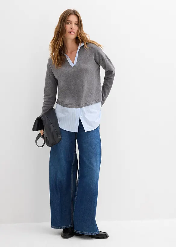 Svetr z jemn&eacute; pleteniny, s halenkovou vsadkou, bonprix