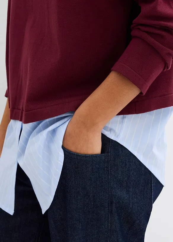 Svetr z jemn&eacute; pleteniny, s halenkovou vsadkou, bonprix