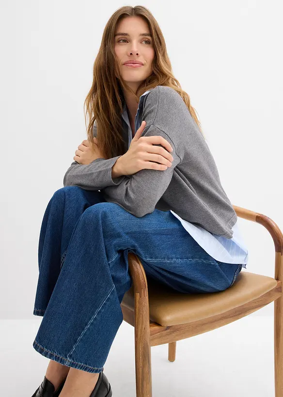 Svetr z jemn&eacute; pleteniny, s halenkovou vsadkou, bonprix