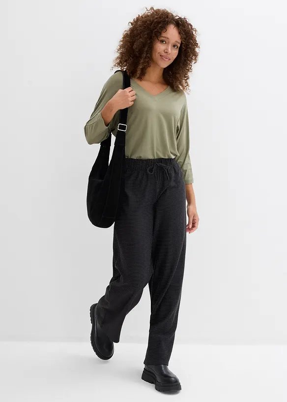 Proužkovan&eacute; žerzejov&eacute; kalhoty se &scaron;ňůrkou na stažen&iacute;, z bavlněn&eacute; směsi, bonprix