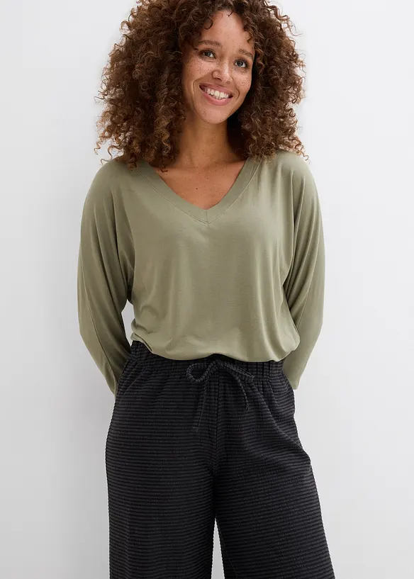 Proužkovan&eacute; žerzejov&eacute; kalhoty se &scaron;ňůrkou na stažen&iacute;, z bavlněn&eacute; směsi, bonprix