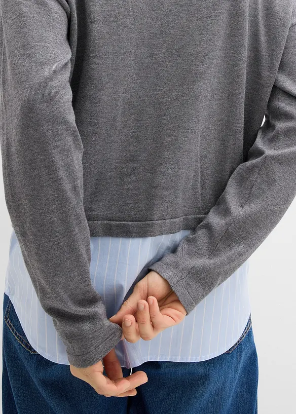 Svetr z jemn&eacute; pleteniny, s halenkovou vsadkou, bonprix