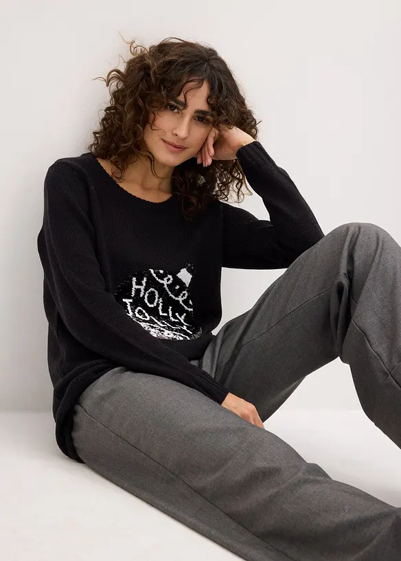 V&aacute;nočn&iacute; svetr s oboustrann&yacute;mi pajetkami, bonprix