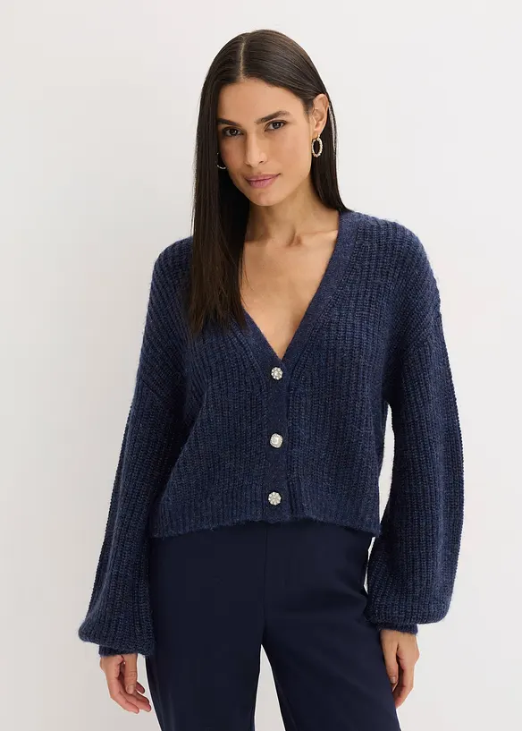 Kr&aacute;tk&yacute; pleten&yacute; kab&aacute;tek s třpytivou př&iacute;z&iacute; a pod&iacute;lem vlny, bonprix