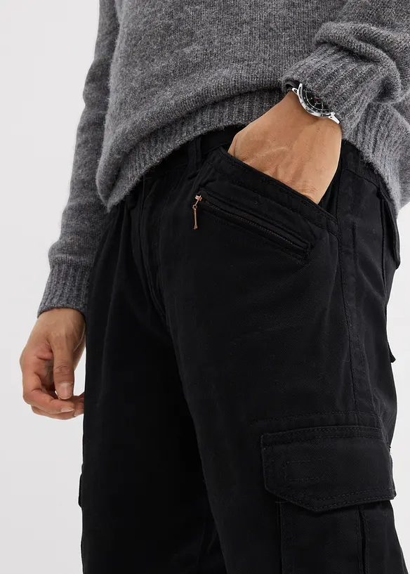 Cargo kalhoty z robustn&iacute; čist&eacute; bavlny, Relaxed Fit, Straight, bonprix