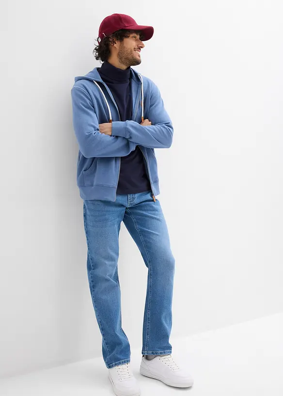 Mikina na zap&iacute;n&aacute;n&iacute; s kapuc&iacute; a s detaily z uměl&eacute; kůže, bonprix