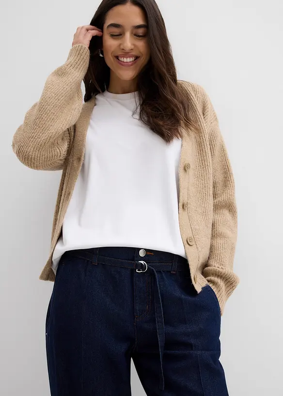 Džíny Wide Leg, Mid Waist, s páskem, bonprix