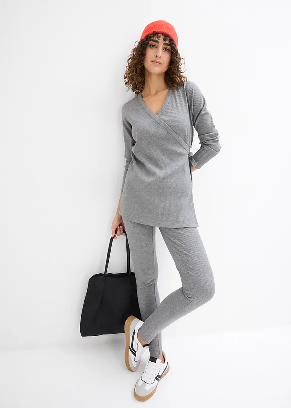 Těhotensk&eacute; zavinovac&iacute; triko a pohodln&eacute; leg&iacute;ny (2d&iacute;ln&aacute; souprava), bonprix