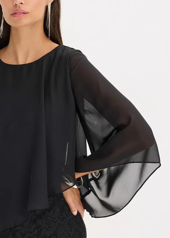 Minišaty z krajky, s přehozem z jemného šifónu, bonprix