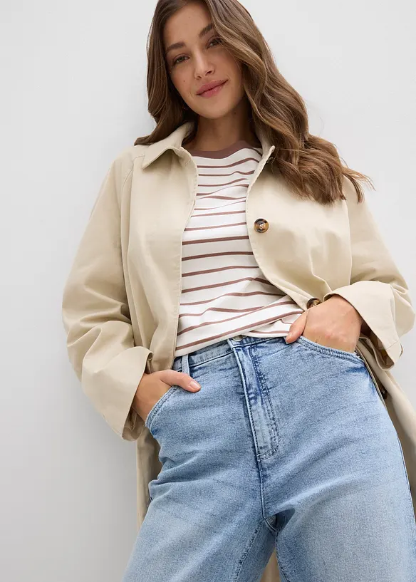 Mom dž&iacute;ny High Waist, mal&yacute; pod&iacute;l streče, zkr&aacute;cen&eacute;, bonprix