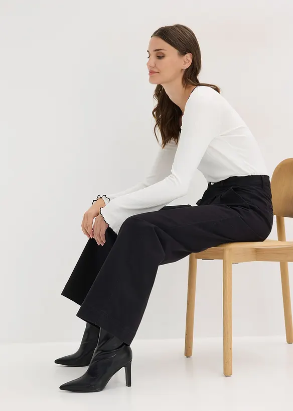 Kalhoty se sklady v pohodln&eacute;m pase, Wide Leg, bonprix