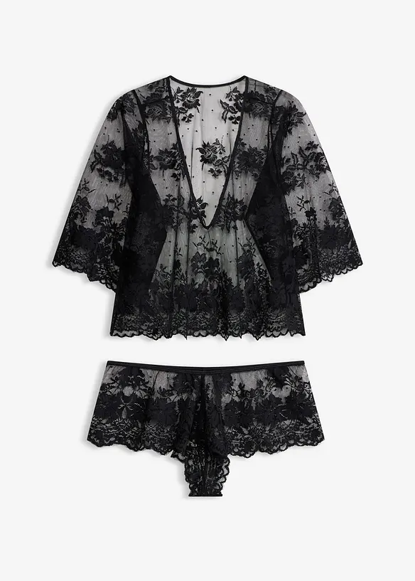 Top s dlouhým rukávem + bokové kalhotky (2dílná souprava), bonprix