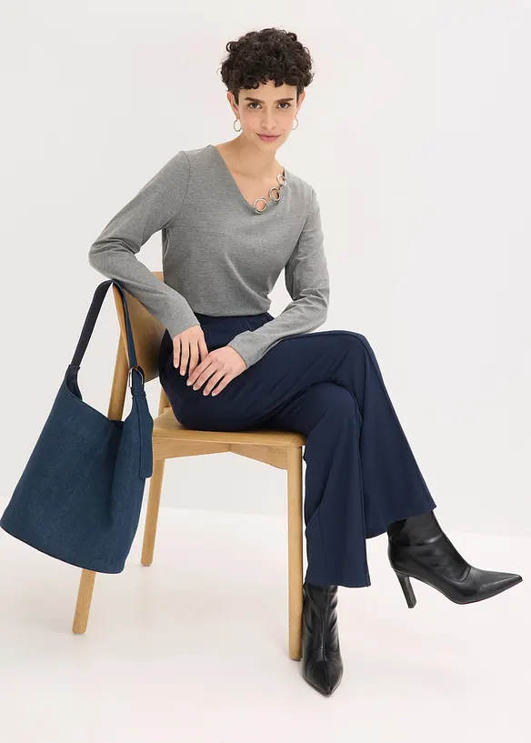 Triko s dlouh&yacute;m ruk&aacute;vem a kroužky, bonprix