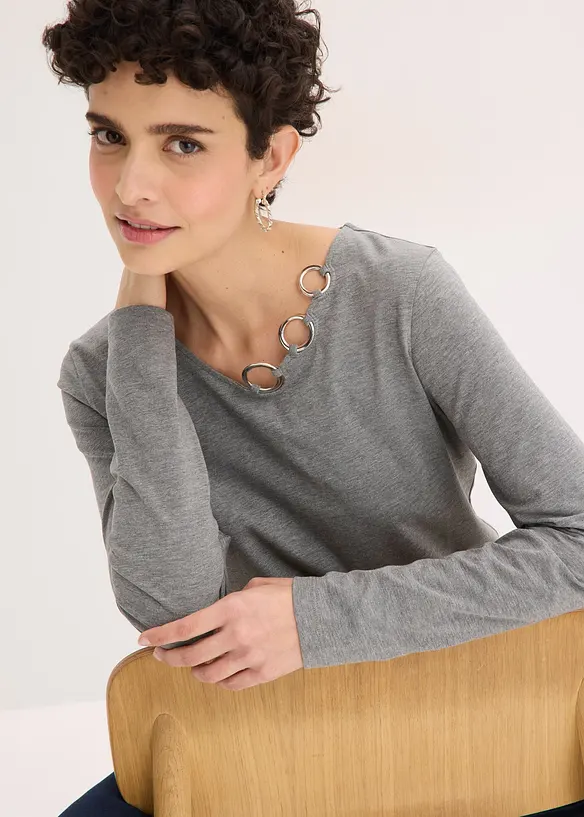 Triko s dlouh&yacute;m ruk&aacute;vem a kroužky, bonprix