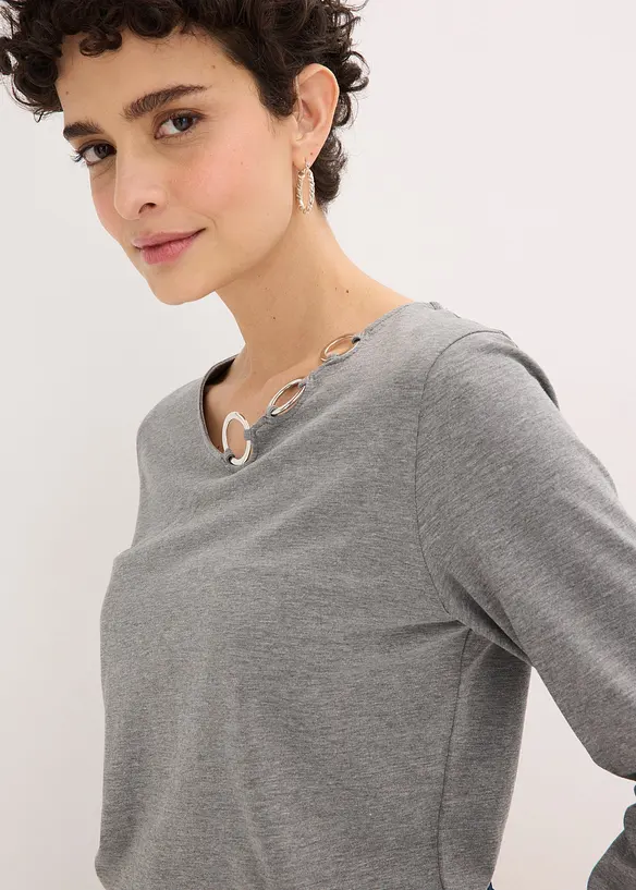 Triko s dlouh&yacute;m ruk&aacute;vem a kroužky, bonprix
