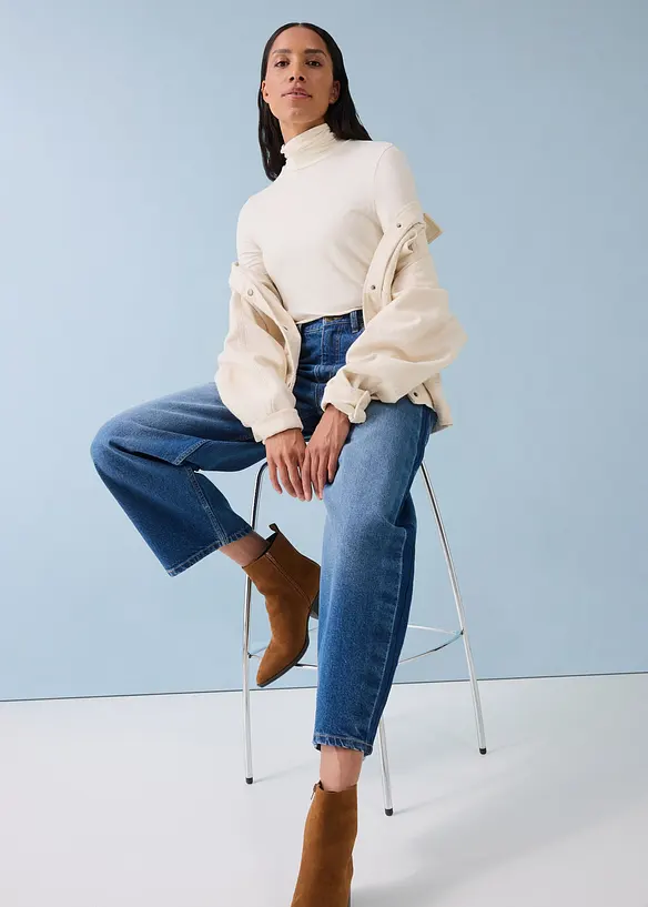 Džíny Barrel, High Waist, zkrácené, bonprix