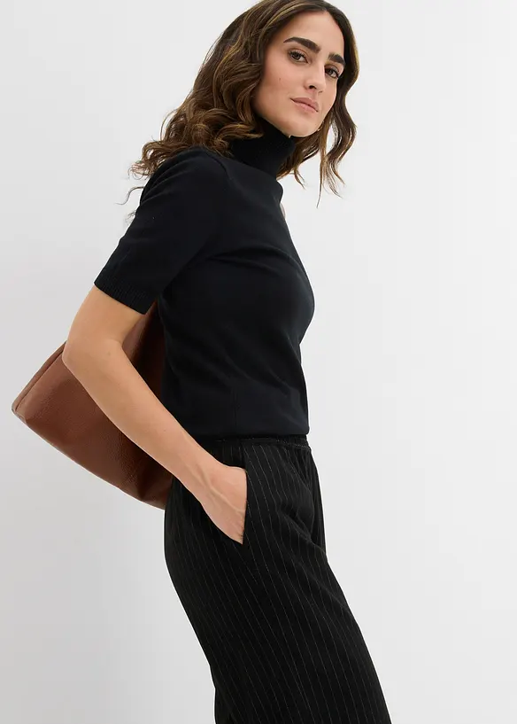 Svetr s rol&aacute;kov&yacute;m l&iacute;mcem, kr&aacute;tk&yacute; ruk&aacute;v, bonprix