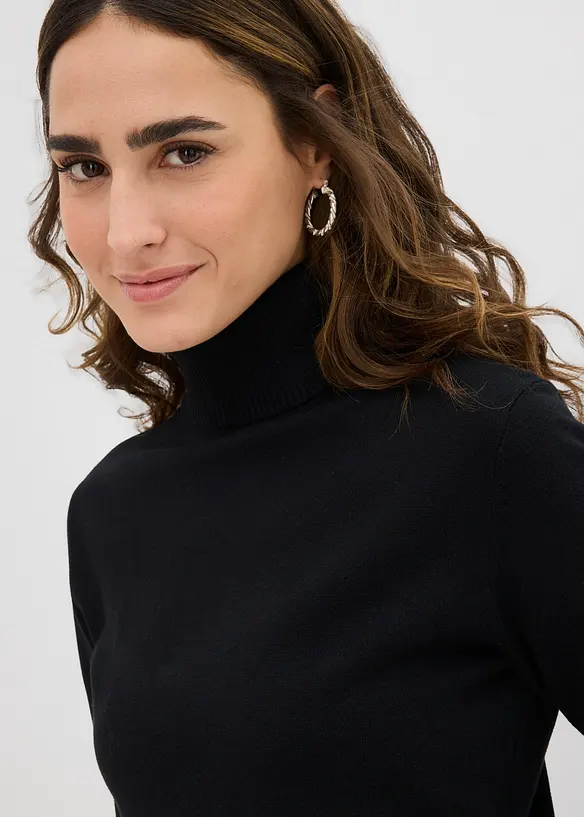 Svetr s rol&aacute;kov&yacute;m l&iacute;mcem, kr&aacute;tk&yacute; ruk&aacute;v, bonprix