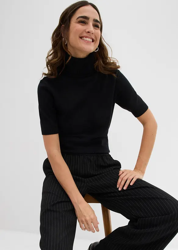 Svetr s rol&aacute;kov&yacute;m l&iacute;mcem, kr&aacute;tk&yacute; ruk&aacute;v, bonprix