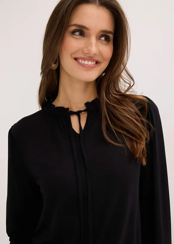 Triko s dlouh&yacute;m ruk&aacute;vem, z visk&oacute;zov&eacute; směsi, bonprix