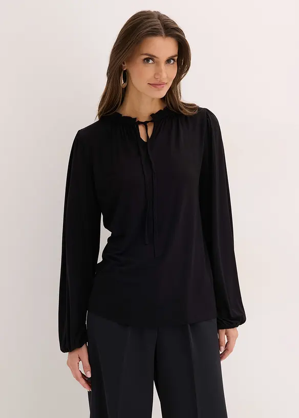 Triko s dlouh&yacute;m ruk&aacute;vem, z visk&oacute;zov&eacute; směsi, bonprix